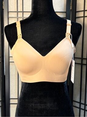 Momcozy Maternity Beige Wireless Breastfeeding Seamless Nursing Bra Size L